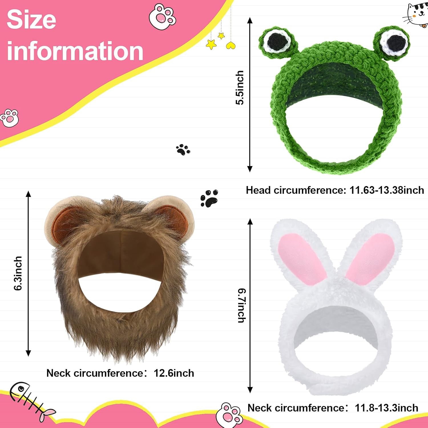 Adorable 3-Piece Cat Bunny Hat Costume Set - Adjustable Pet Headwear