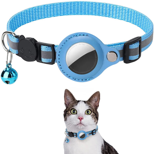 Adjustable Cat AirTag Collar with Breakaway Buckle, Reflective Strips, Waterproof Holder & Bell