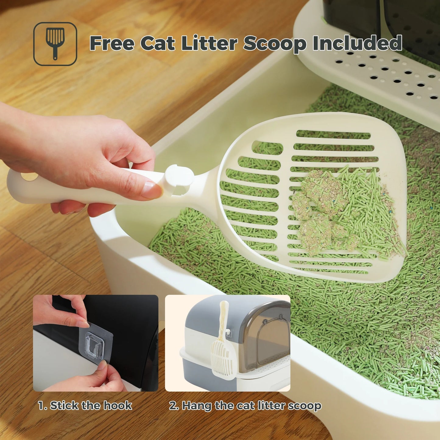 Large Cat Litter Box with Lid and Scoop – 2-in-1 Enclosed/Semi-Enclosed Design