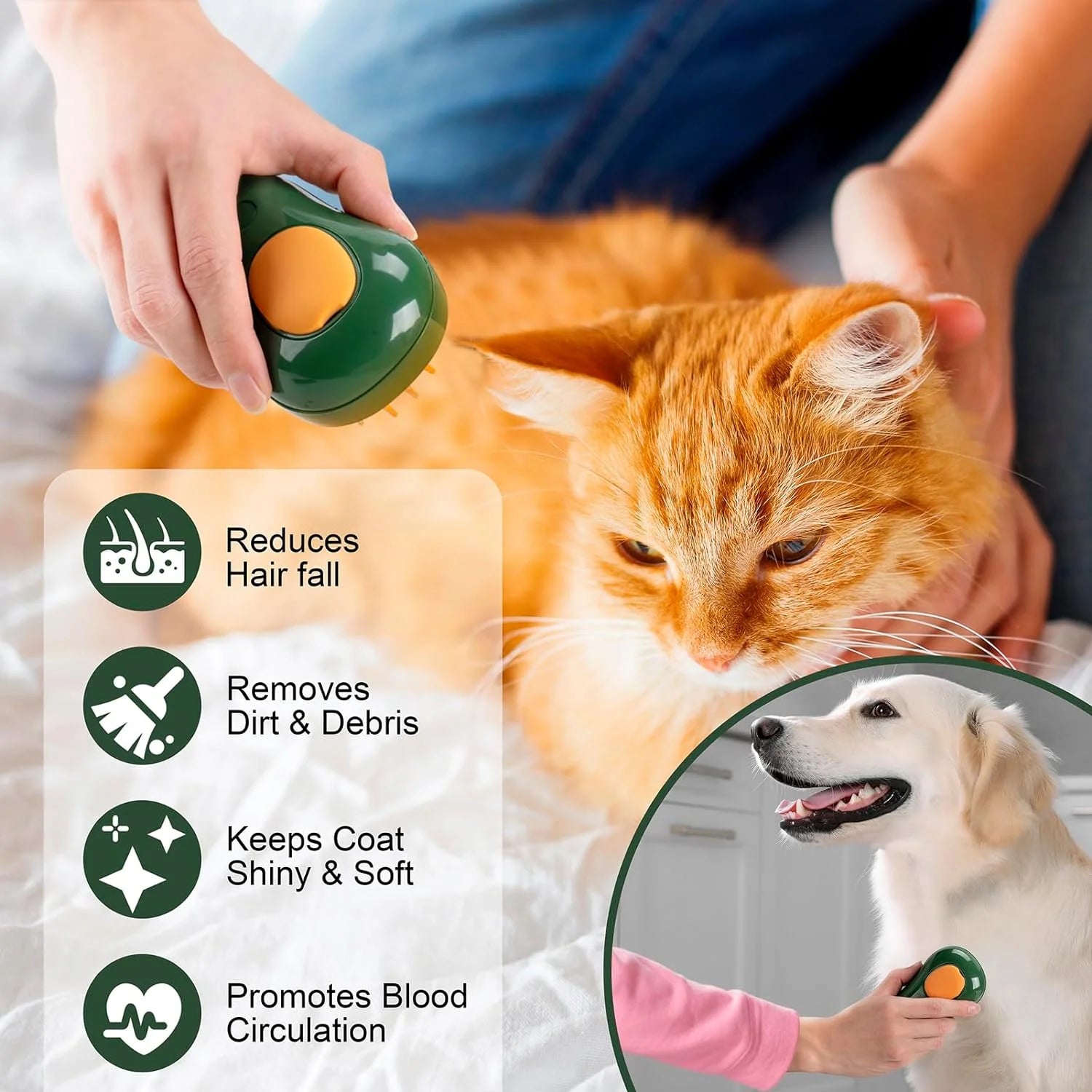 3-in-1 Cat Steam Brush for Shedding – Green