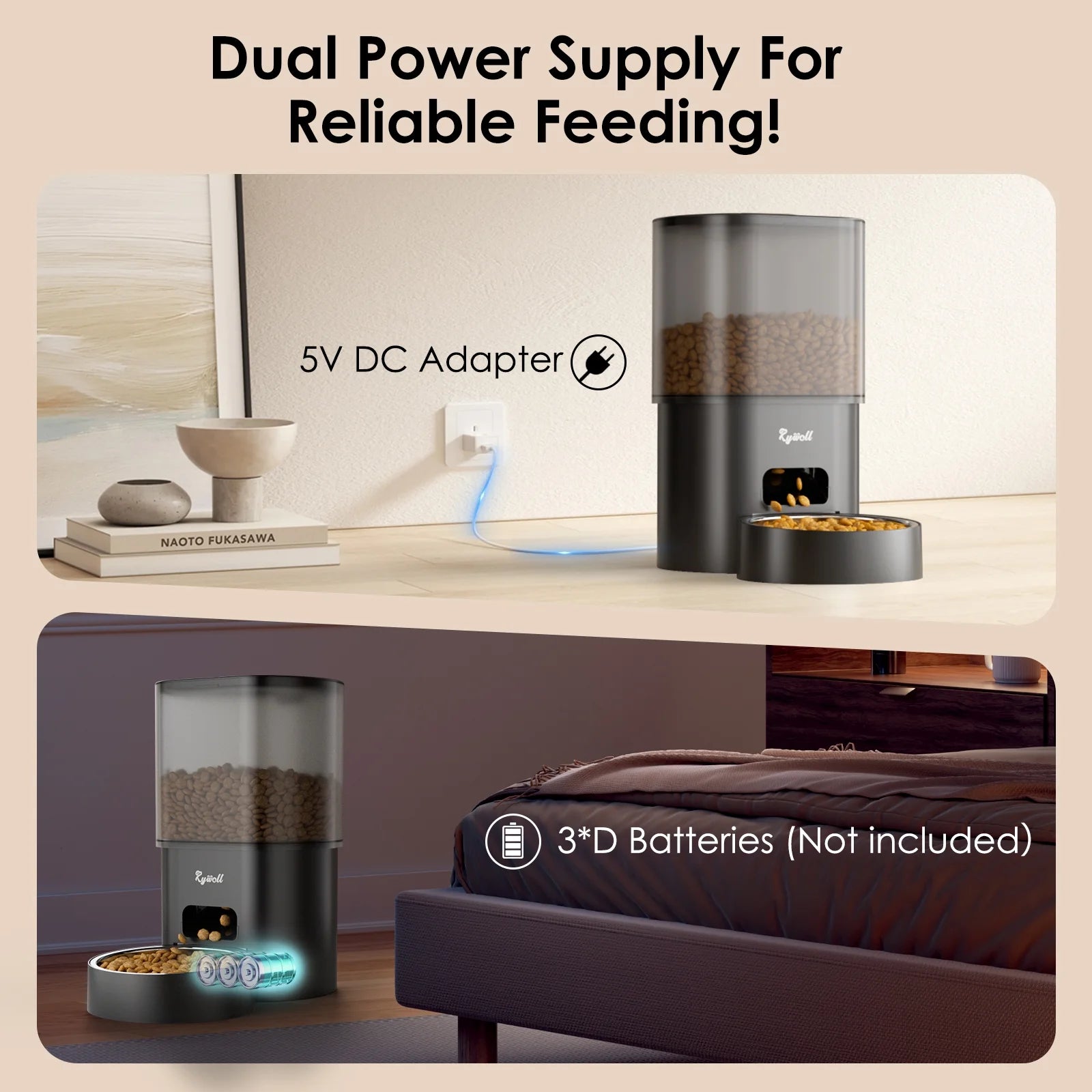 Rywell Automatic Cat Feeder with Water Dispenser – 2-in-1 Smart Feeding System