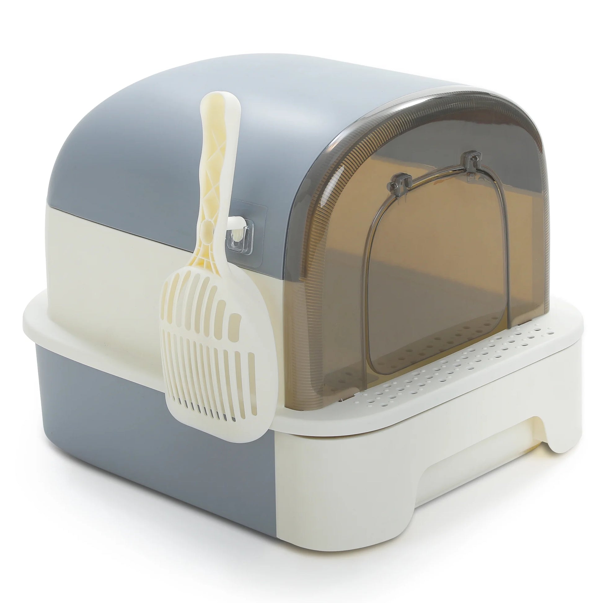 Large Cat Litter Box with Lid and Scoop – 2-in-1 Enclosed/Semi-Enclosed Design