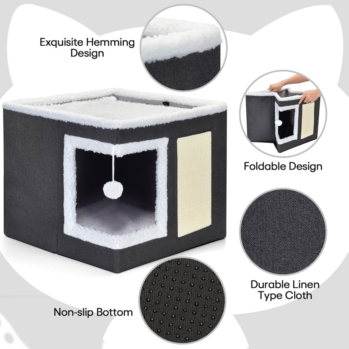 Modern Covered Cat House with Scratch Pad – Cozy Hideaway Cube Bed for Indoor Cats & Kittens