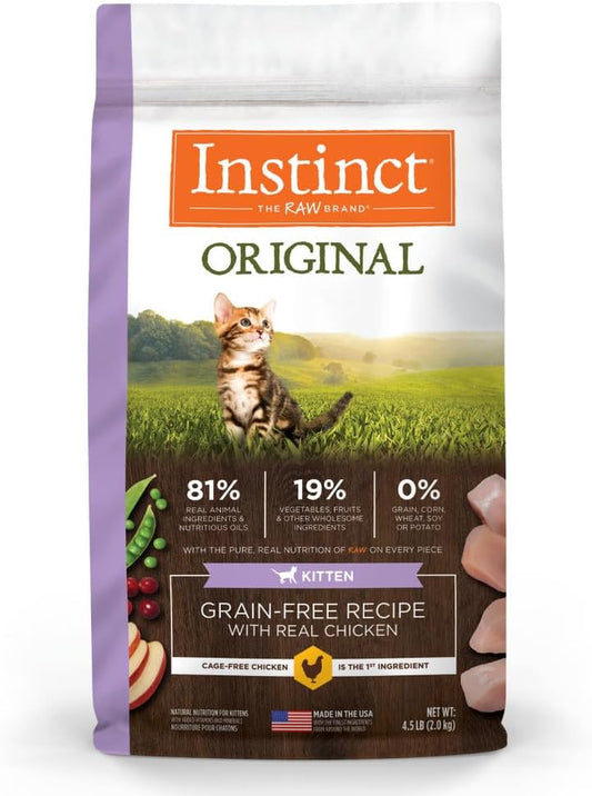 Premium Grain-Free Kitten Dry Cat Food - High Protein Raw Coated Kibble with Real Chicken, 4.5 Lb Bag