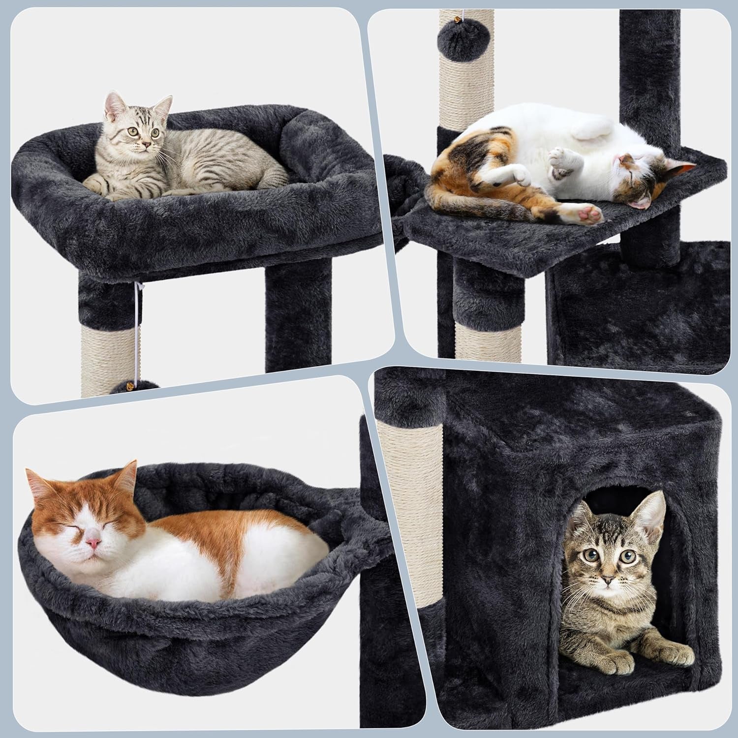 34" Modern Cat Tree Tower with Condo, Basket & Scratching Posts – Black