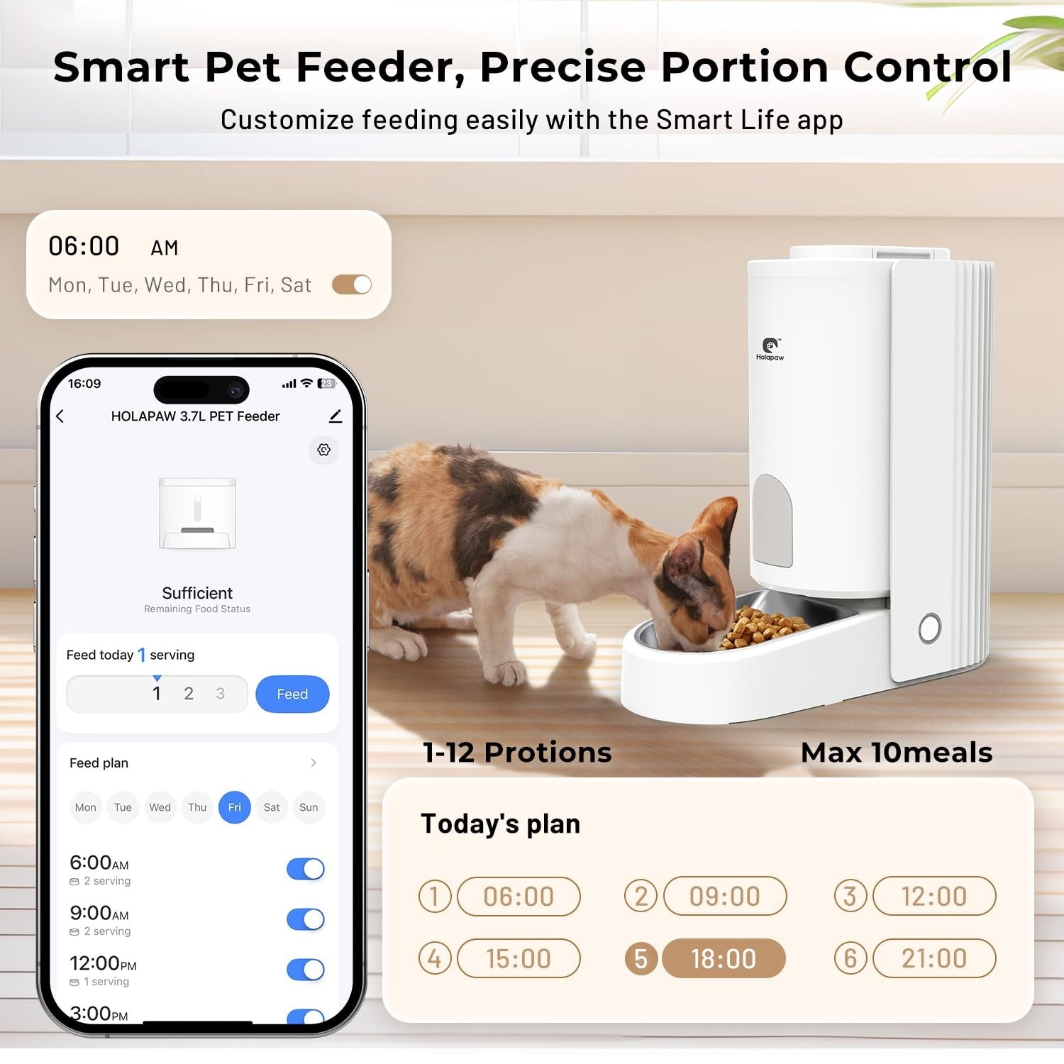 Automatic Cat Feeder - 2.4G WiFi Enabled, 3.7L Timed Pet Food Dispenser