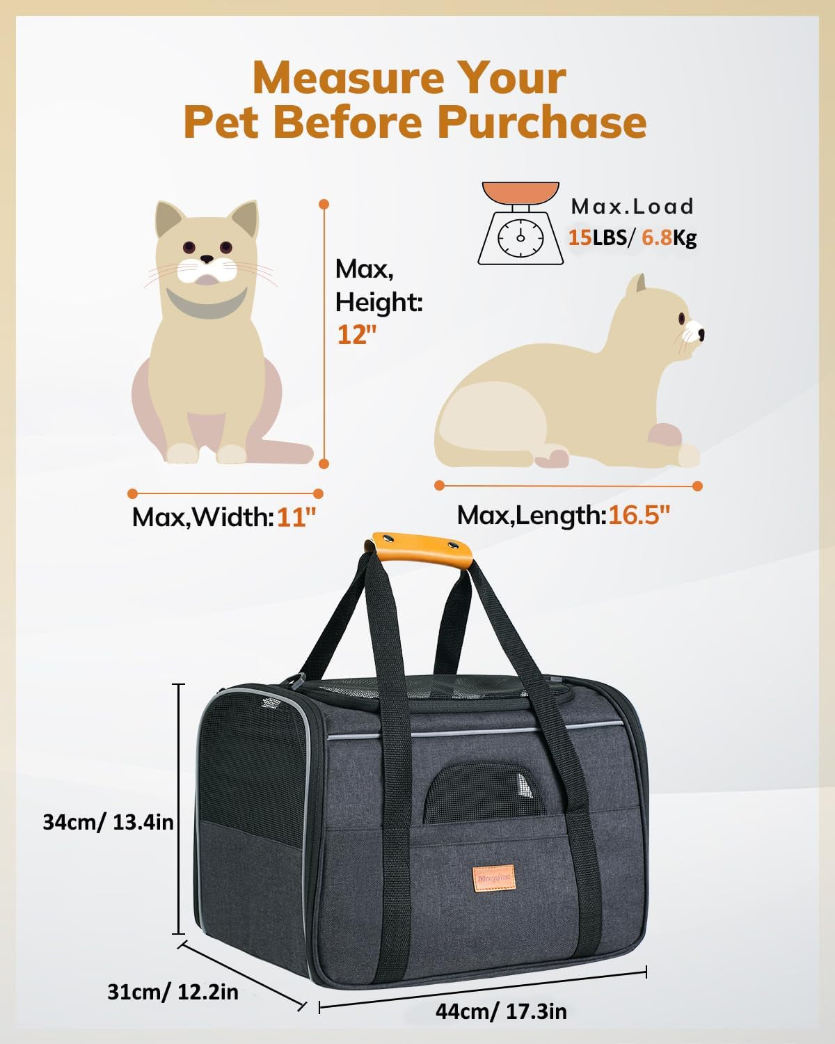 Premium Soft-Sided Cat Carrier for Large Cats- Airline Approved, Includes Foldable Bowl - Dark Gray