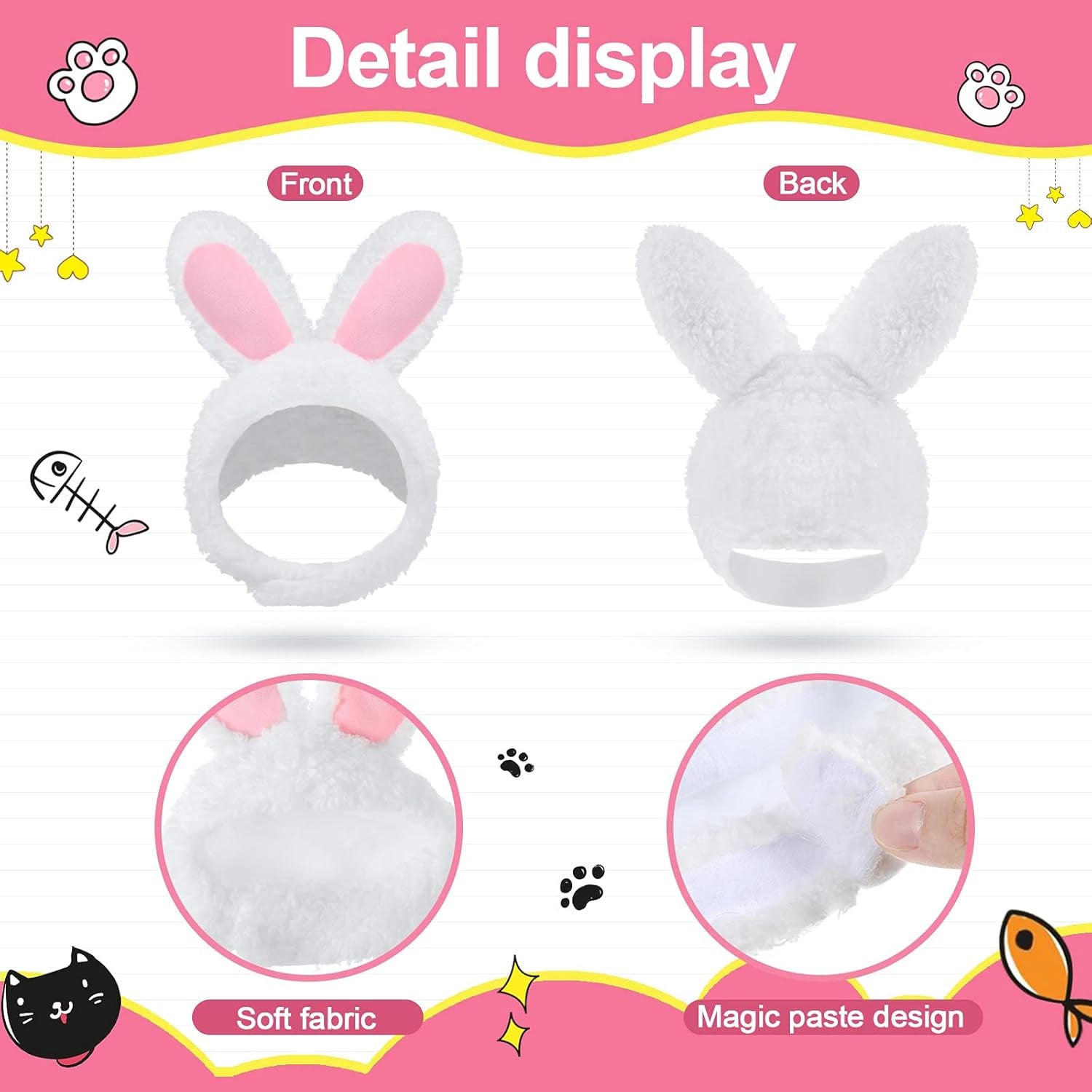 Adorable 3-Piece Cat Bunny Hat Costume Set - Adjustable Pet Headwear