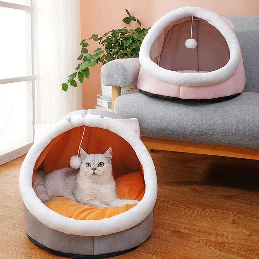 Cozy Cat Bed House – Soft Round Sleeping Cave for Cats & Small Pets (15.75" x 14.96" x 13.39")
