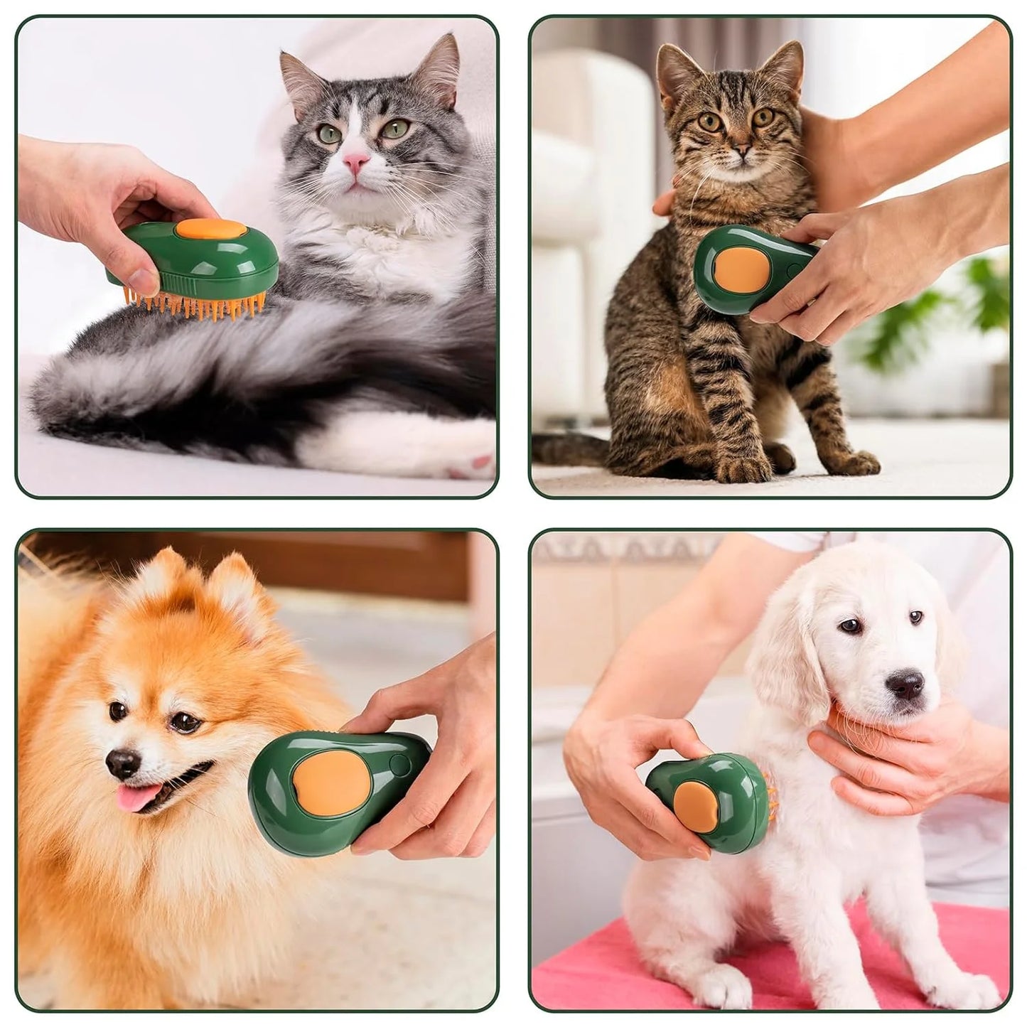 3-in-1 Cat Steam Brush for Shedding – Green
