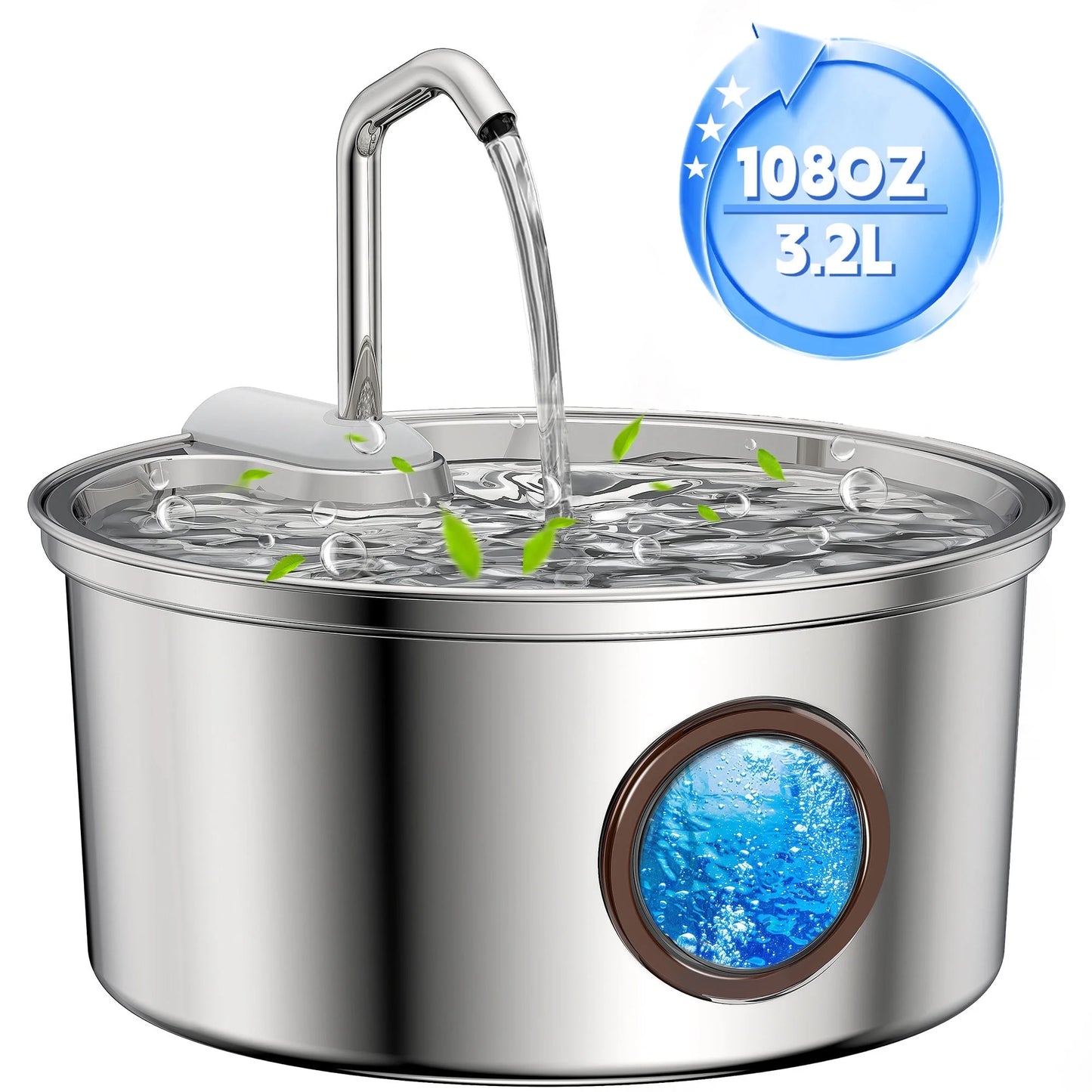 AGEETXT Stainless Steel Cat Water Fountain – 3.2L / 108oz Automatic Pet Water Dispenser