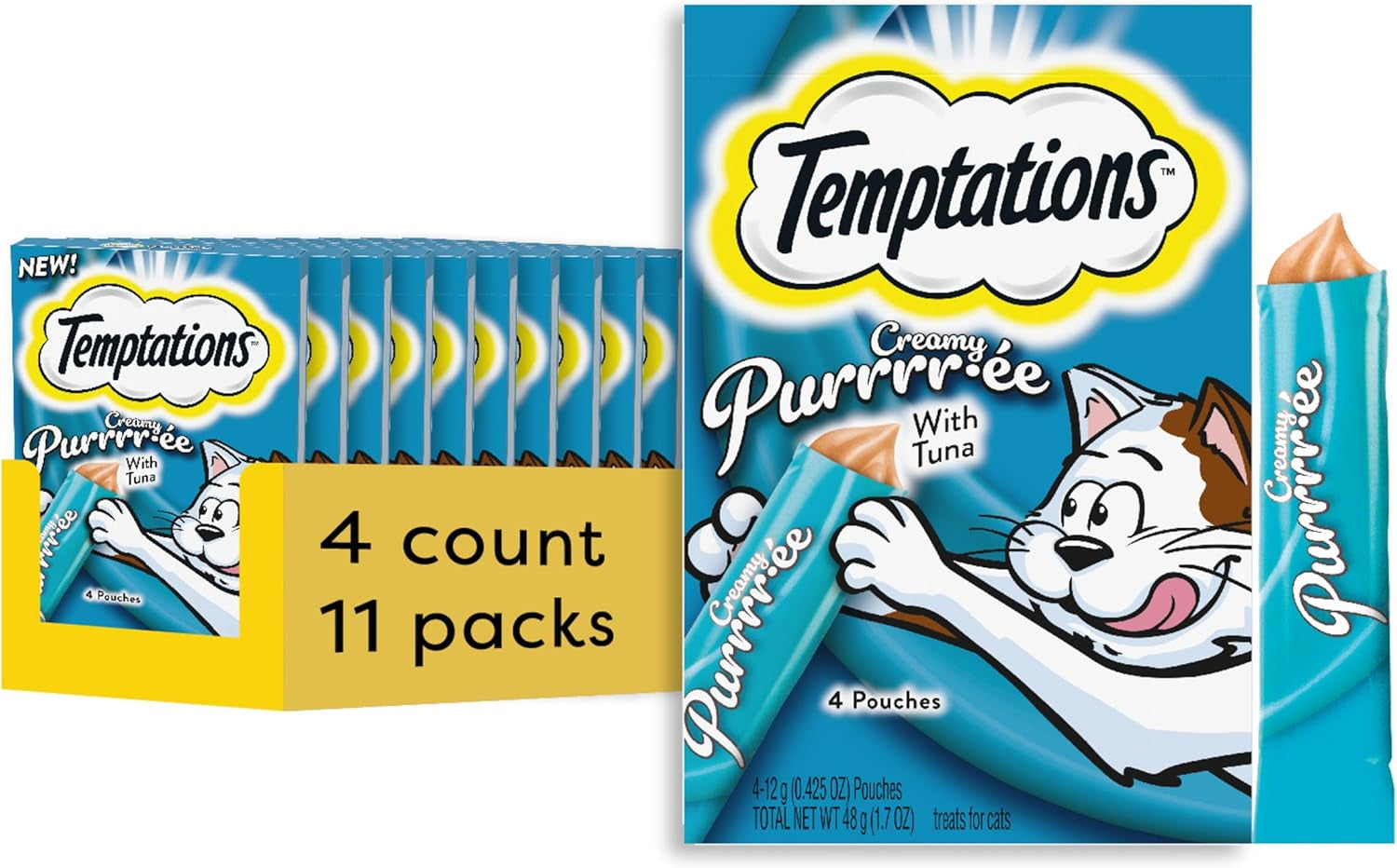Irresistible Tuna Creamy Puree Cat Treats - Squeezable & Lickable, 44 Tubes Total!