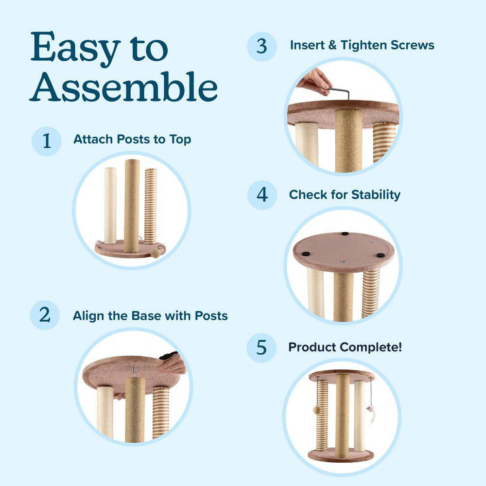 Tan and Cream 3-Pole Cat Scratching Post with Perch