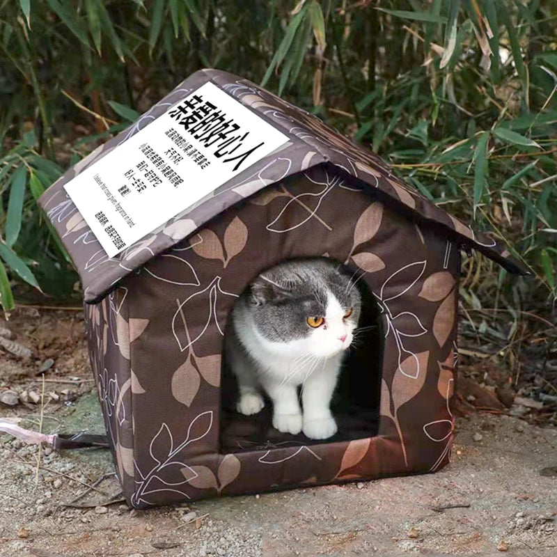 Waterproof Outdoor Cat House – Foldable Winter Shelter with Door & Cushion