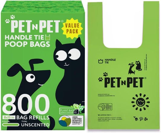 PET N PET 800-Count Unscented litter Bags with Tie Handles – Extra-Thick, Leak-Proof, and Eco-Friendly