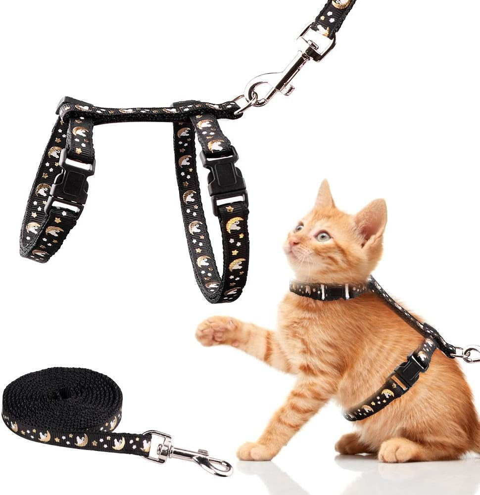 Glow-in-the-Dark Moon & Stars Cat Harness and Leash Set