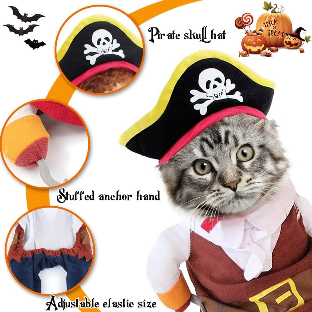 Adorable Caribbean Pirate Costume for Cats - Fun Halloween & Christmas Outfit with Hat!