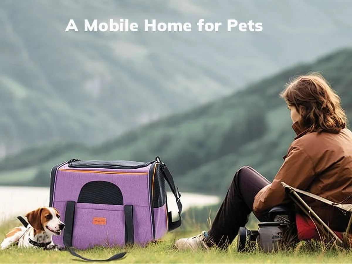 Spacious & Stylish Extra Large TSA Approved Cat Carrier - Soft Sided & up to 20LB with Water Bowl - Chic Purple Design
