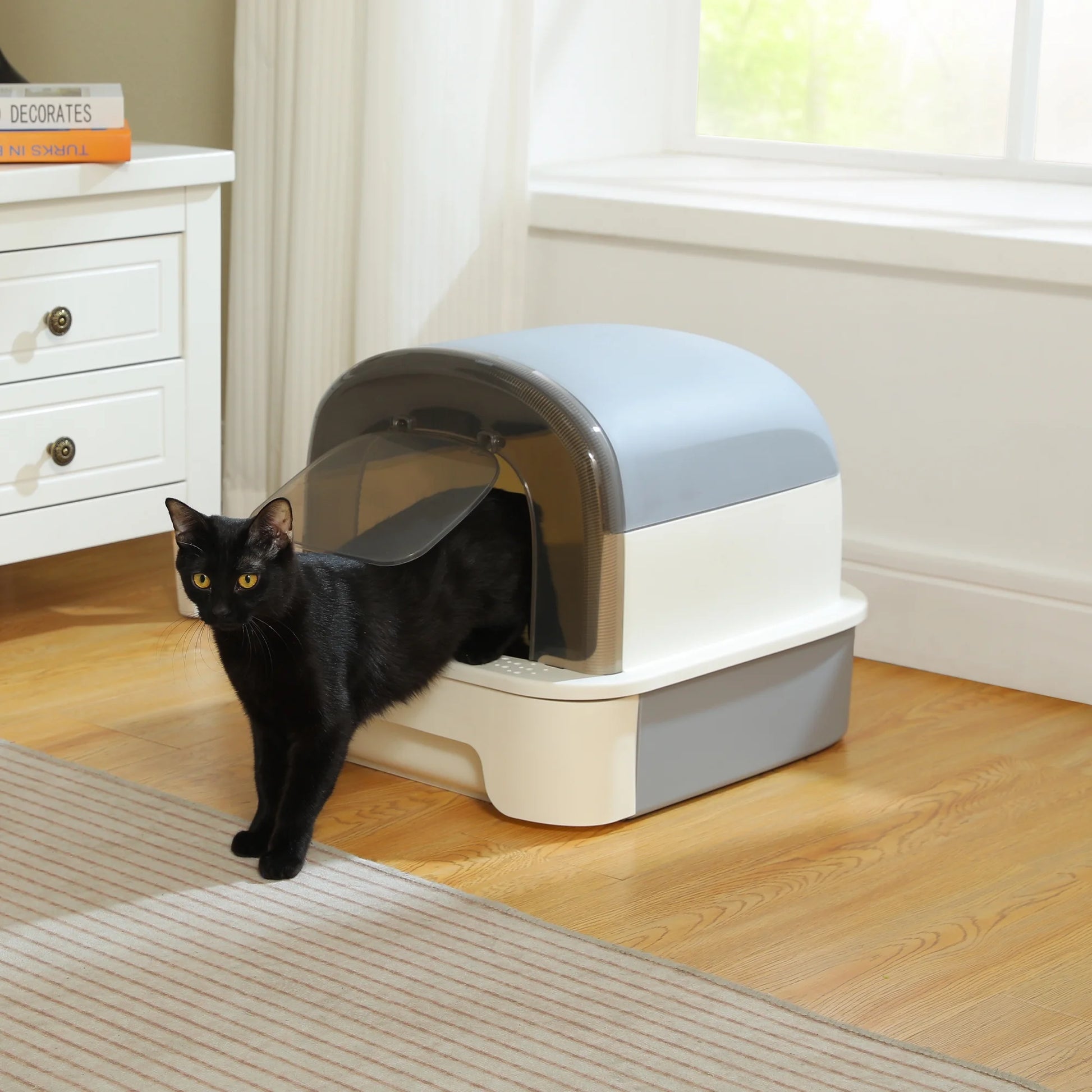 Large Cat Litter Box with Lid and Scoop – 2-in-1 Enclosed/Semi-Enclosed Design