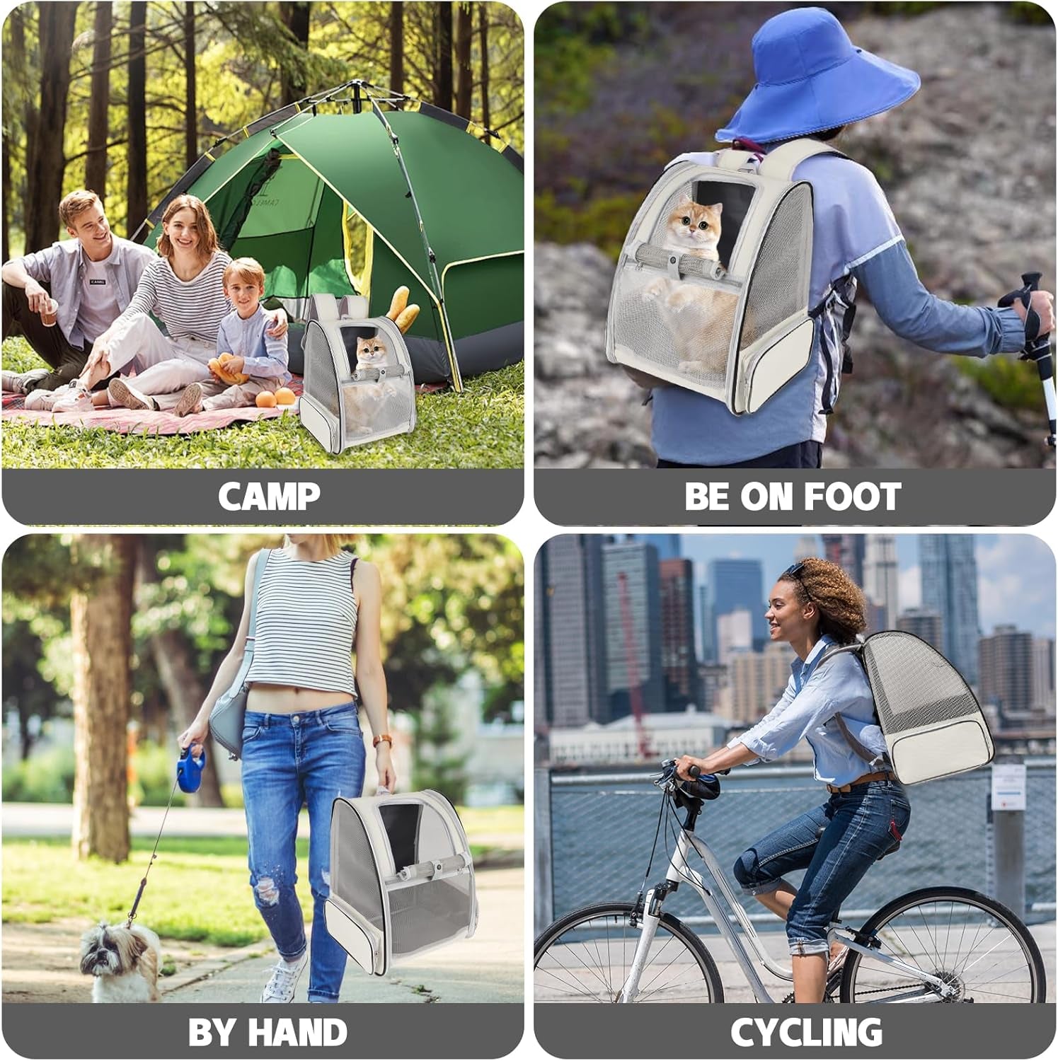 Airline Approved Cat Backpack Carrier - Ventilated Design, Perfect for Hiking & Travel (Creamy White)
