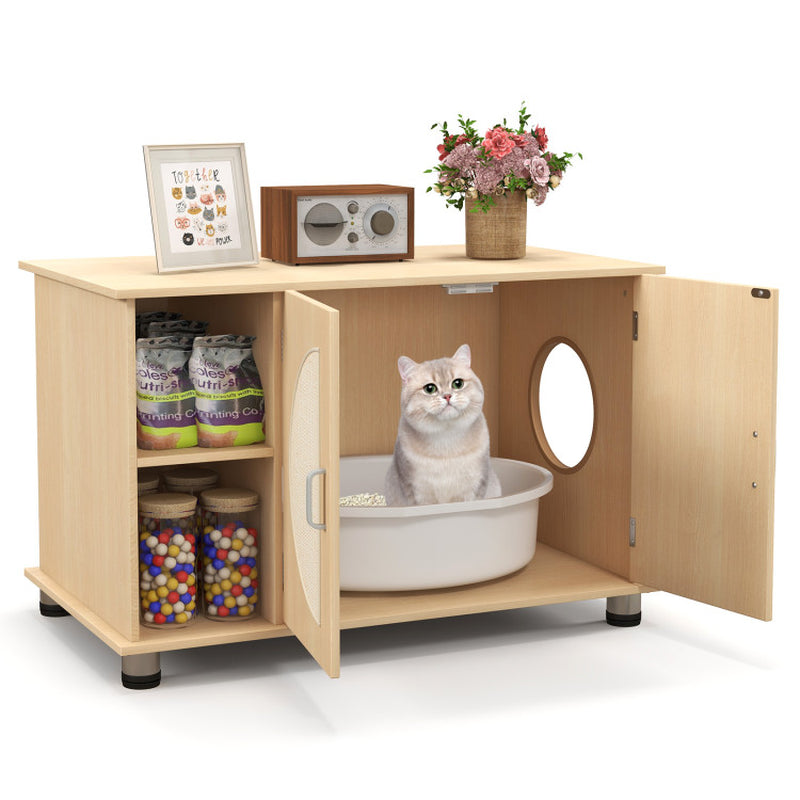 Cat Litter Box Enclosure with Sisal Scratching Doors & Adjustable Metal Feet