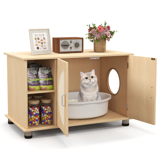 Cat Litter Box Enclosure with Sisal Scratching Doors & Adjustable Metal Feet