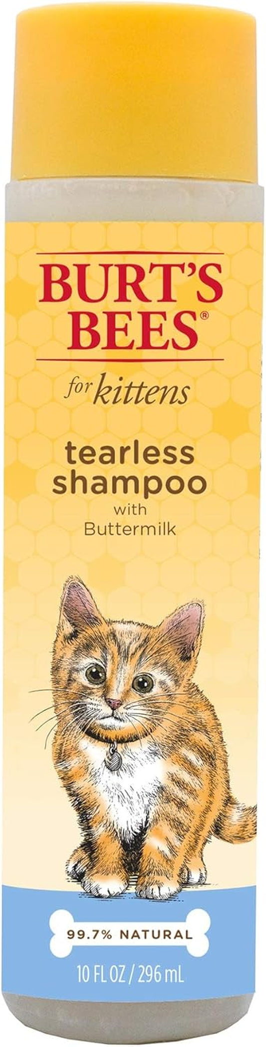 Gentle Tearless Kitten Shampoo with Buttermilk - 99.3% Natural, Soothes Itchy Skin - 10 Oz