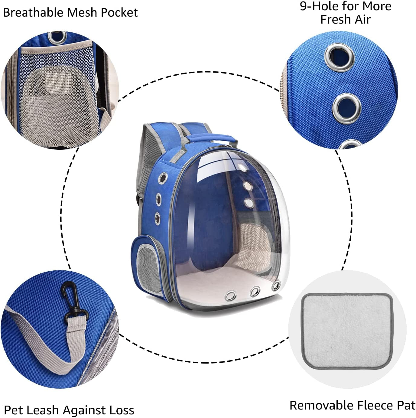 Navy Blue Space Capsule Cat Backpack Carrier - Airline Approved Pet Travel Bag for Hiking & Adventures