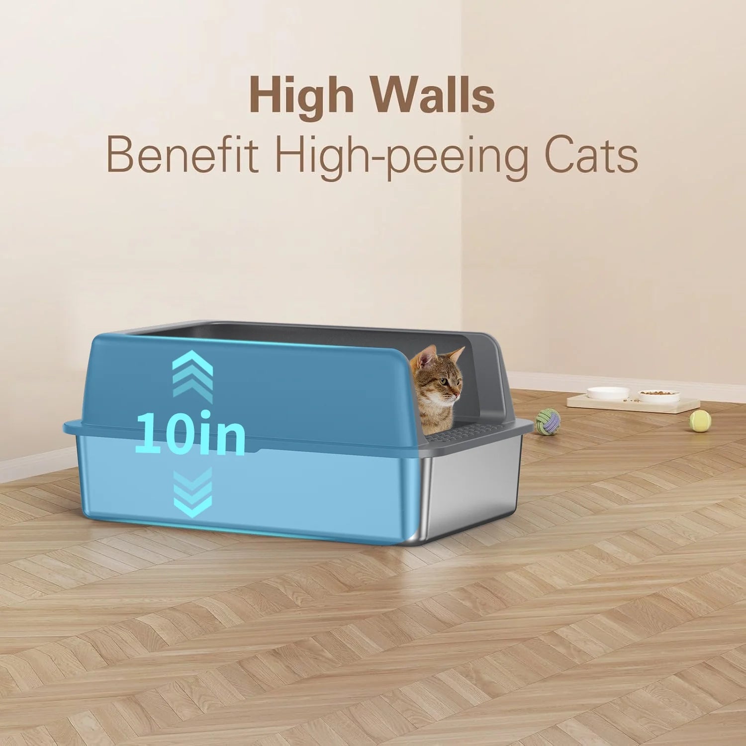Large Stainless Steel Cat Litter Box with Lid and Scoop – High-Sided & Durable