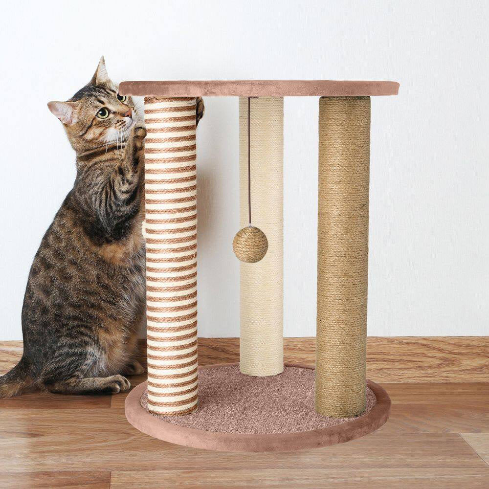 Tan and Cream 3-Pole Cat Scratching Post with Perch