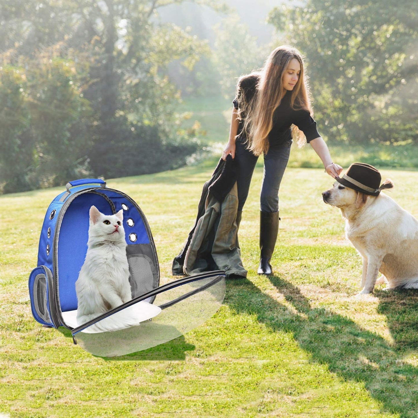Navy Blue Space Capsule Cat Backpack Carrier - Airline Approved Pet Travel Bag for Hiking & Adventures