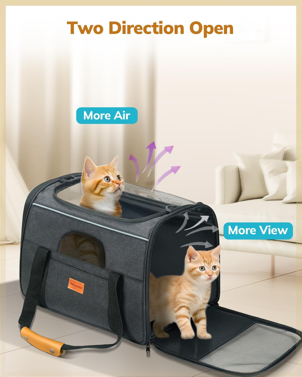 Premium Soft-Sided Cat Carrier for Large Cats- Airline Approved, Includes Foldable Bowl - Dark Gray