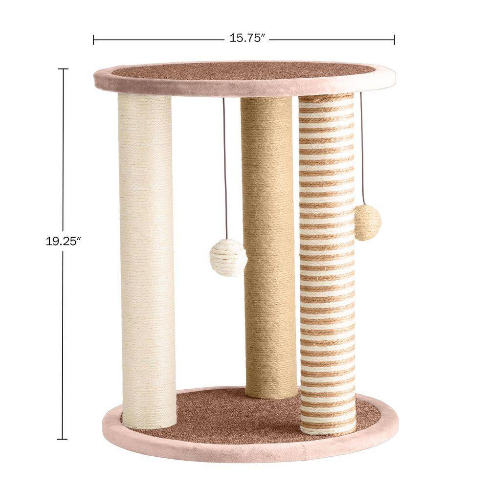 Tan and Cream 3-Pole Cat Scratching Post with Perch