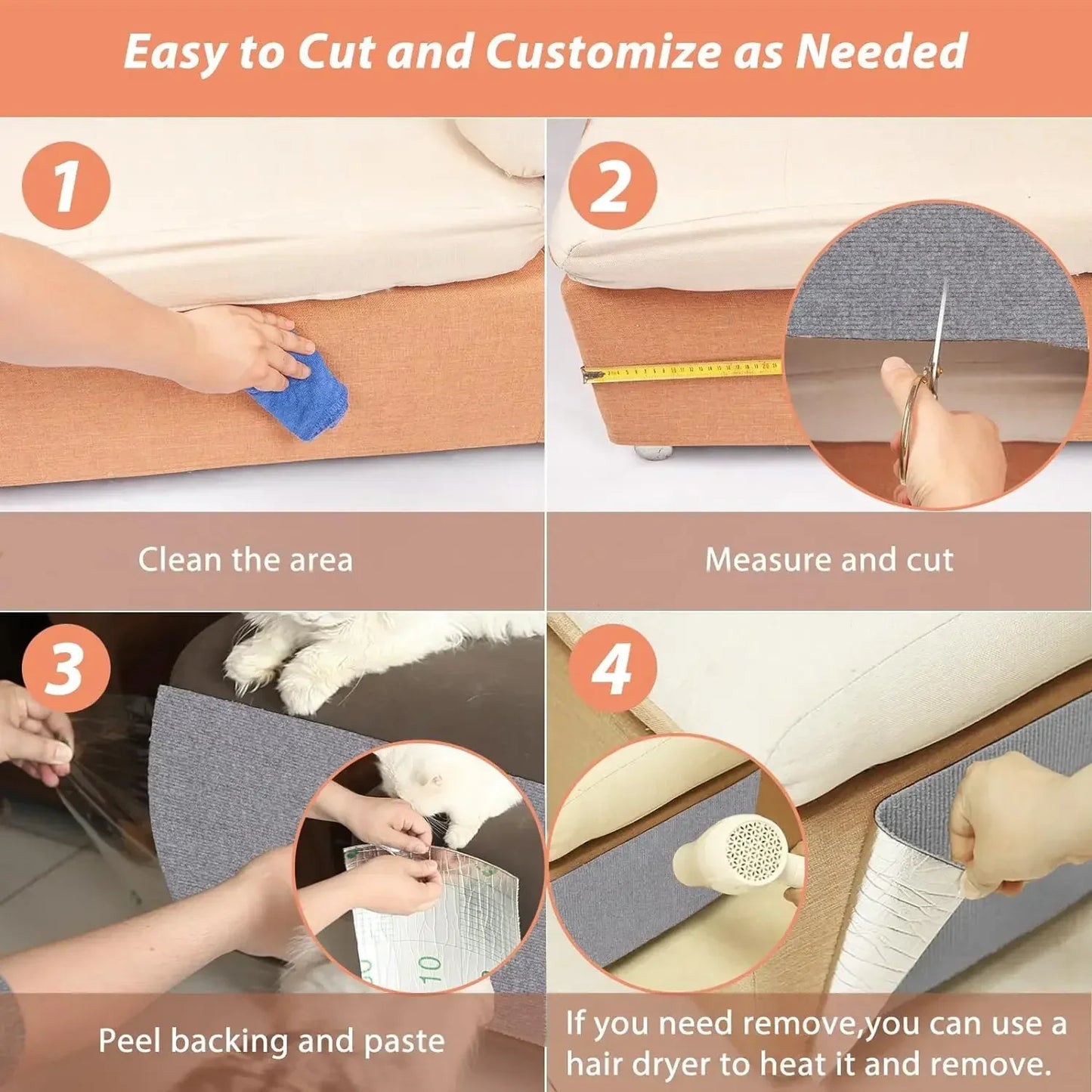 Cat Scratching Mat – Self-Adhesive & Trimmable Furniture Protector
