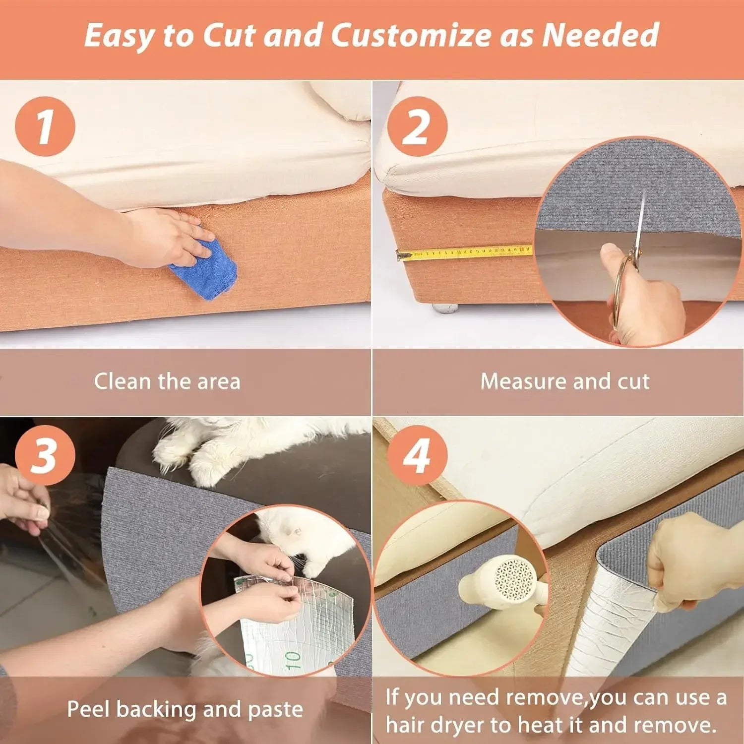 Cat Scratching Mat – Self-Adhesive & Trimmable Furniture Protector