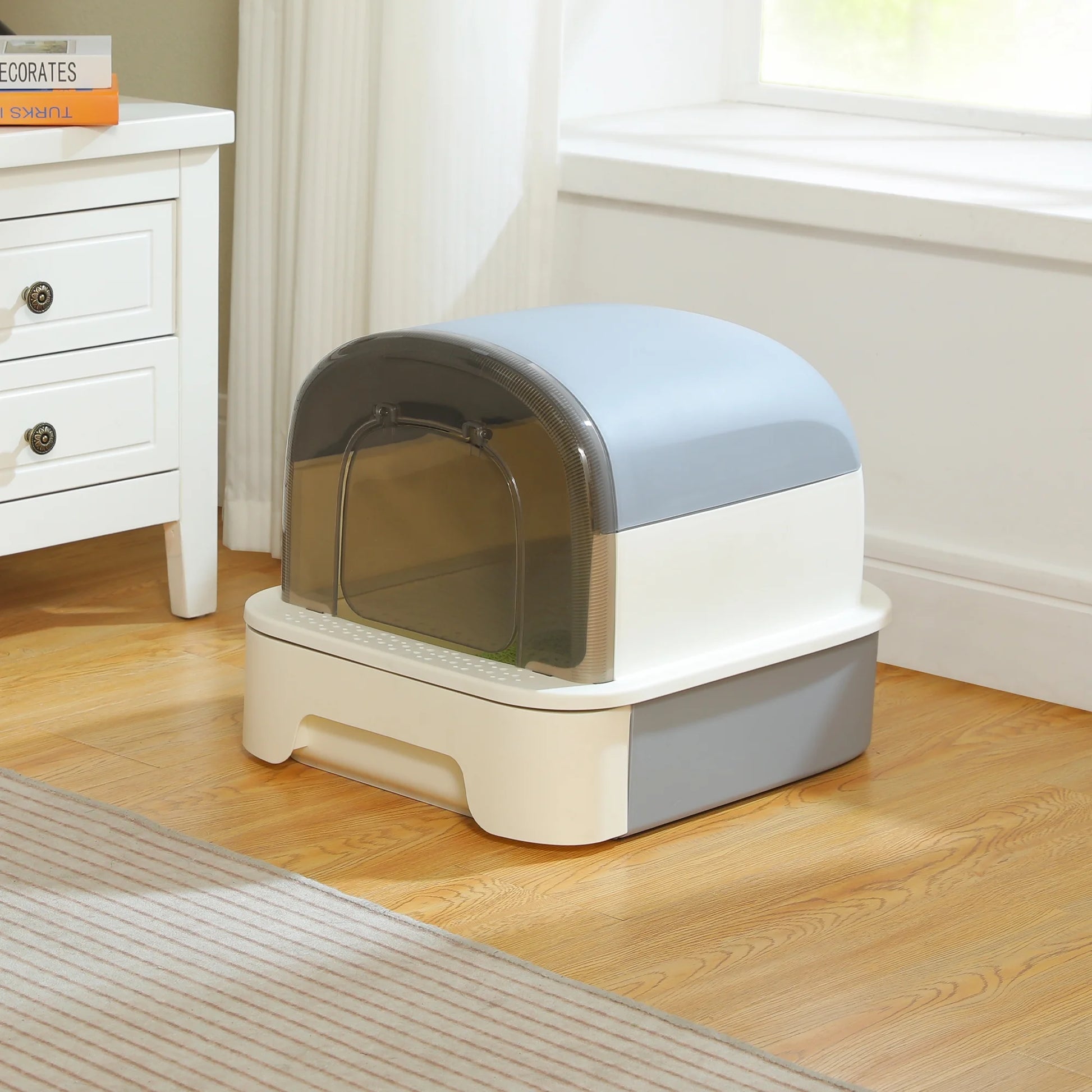 Large Cat Litter Box with Lid and Scoop – 2-in-1 Enclosed/Semi-Enclosed Design