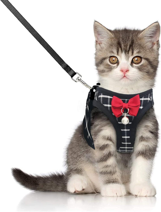 Cat  Harness and Leash Set – Breathable, Escape-Proof, Adjustable Fit for Cats (Black, XS)