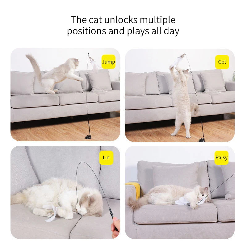 Interactive Feather Cat Toy with Suction Base & Bell 🐾
