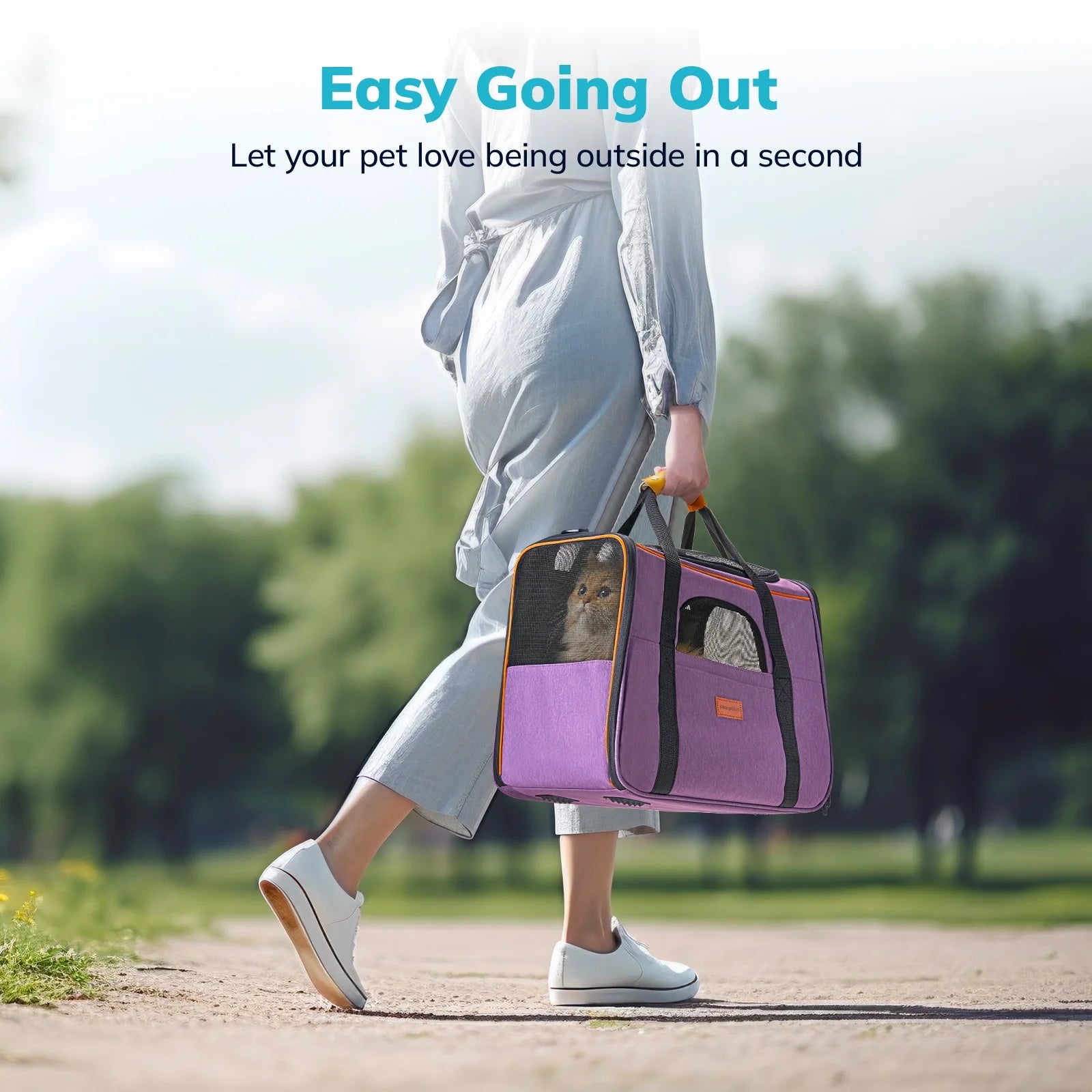 Spacious & Stylish Extra Large TSA Approved Cat Carrier - Soft Sided & up to 20LB with Water Bowl - Chic Purple Design