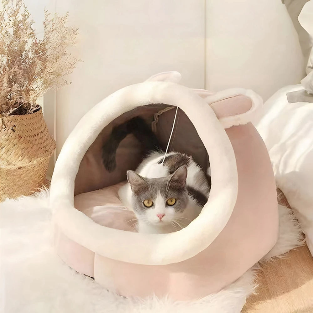 Cozy Cat Bed House – Soft Round Sleeping Cave for Cats & Small Pets (15.75" x 14.96" x 13.39")