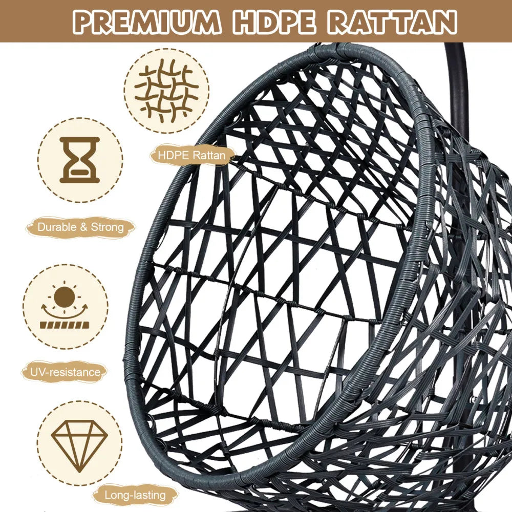 Cat Swing Bed with Stand and Cushion, Indoor Rattan Wicker Hanging Chair