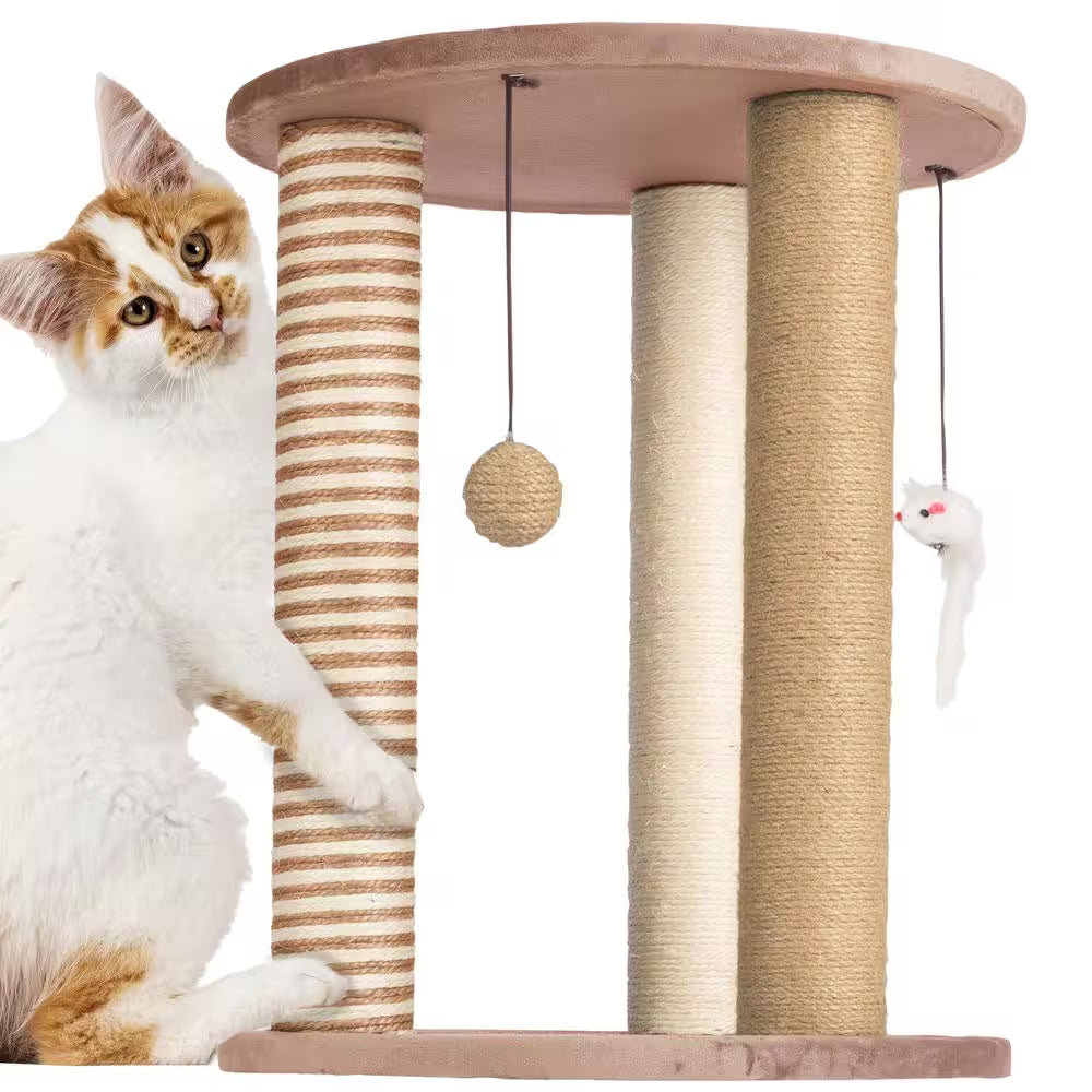 Tan and Cream 3-Pole Cat Scratching Post with Perch