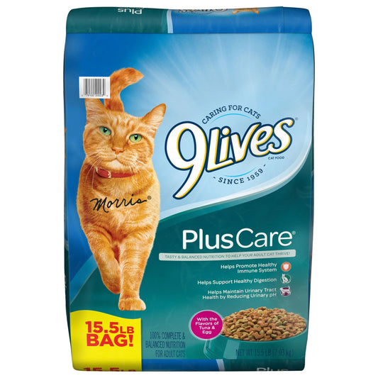 Plus Care Dry Cat Food - Delicious Tuna & Egg Flavors, 15.5 Lb Bag
