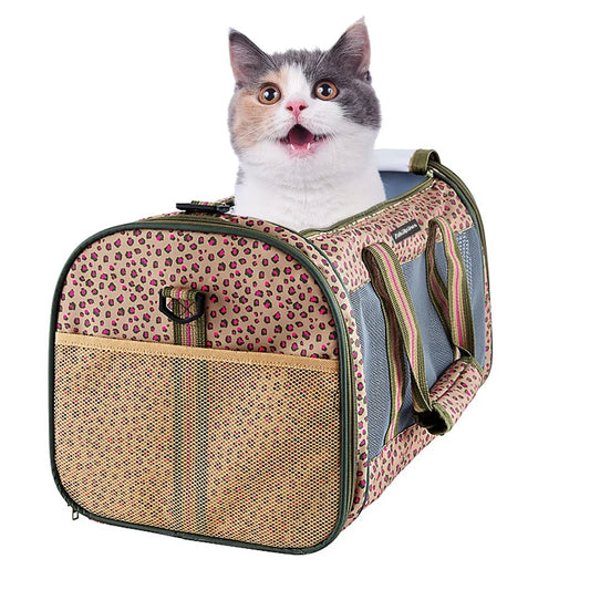 Airline Approved Collapsible Soft-Sided Pet Carrier - Stylish Orange Cheetah Design 