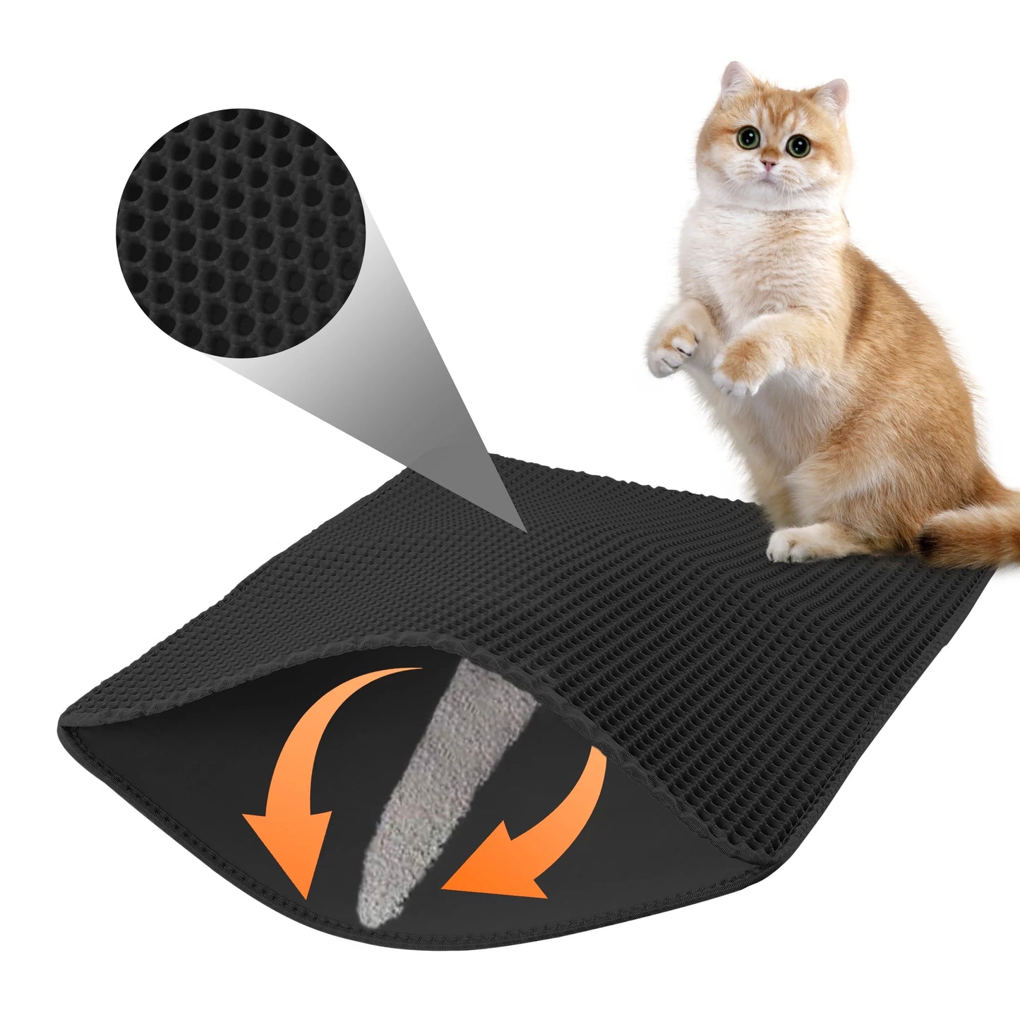 Double-Layer Waterproof Cat Litter Mat – Black – 29" x 21"