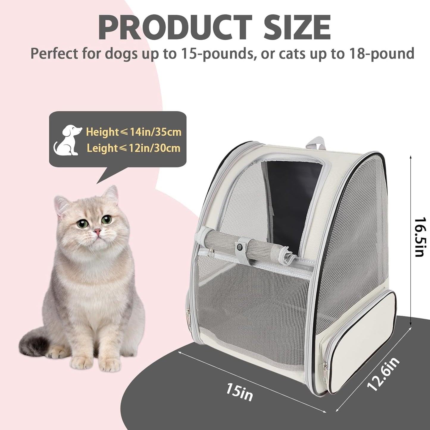 Airline Approved Cat Backpack Carrier - Ventilated Design, Perfect for Hiking & Travel (Creamy White)