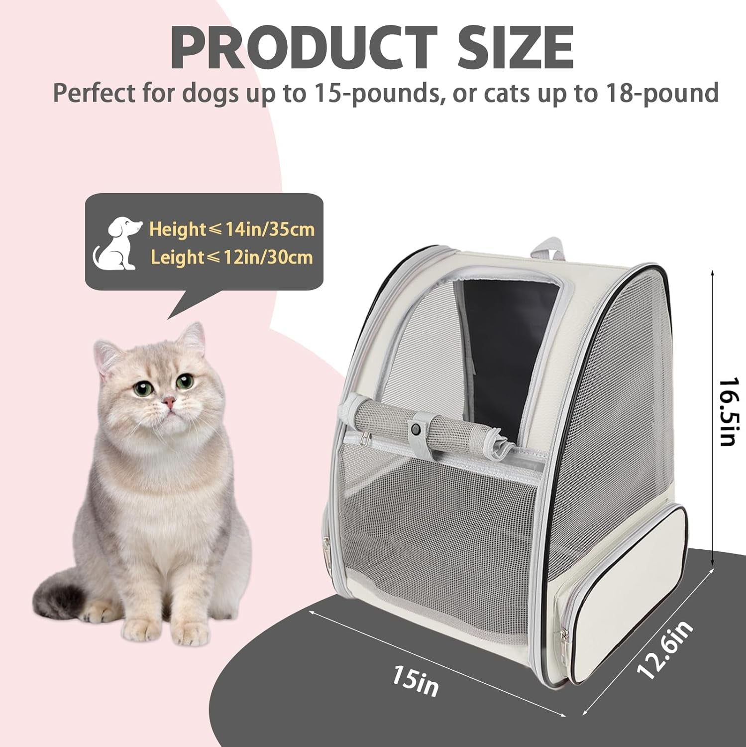 Airline Approved Cat Backpack Carrier - Ventilated Design, Perfect for Hiking & Travel (Creamy White)