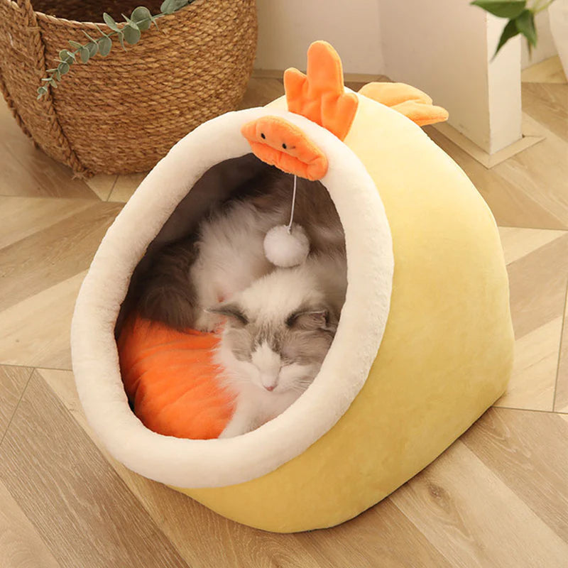 Cozy Cat Bed Cave – Soft Cotton Tent House with Removable Double-Sided Cushion