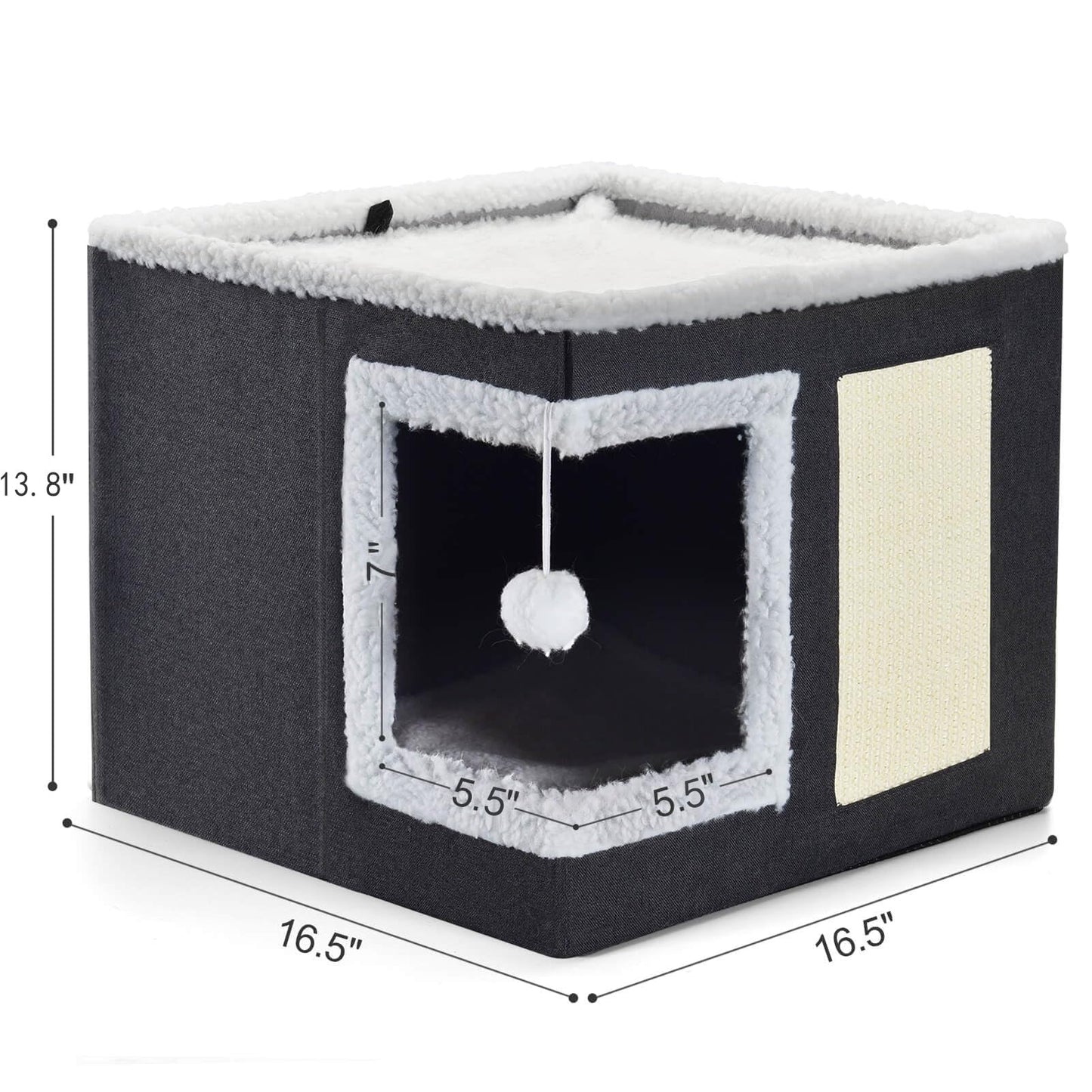 Modern Covered Cat House with Scratch Pad – Cozy Hideaway Cube Bed for Indoor Cats & Kittens