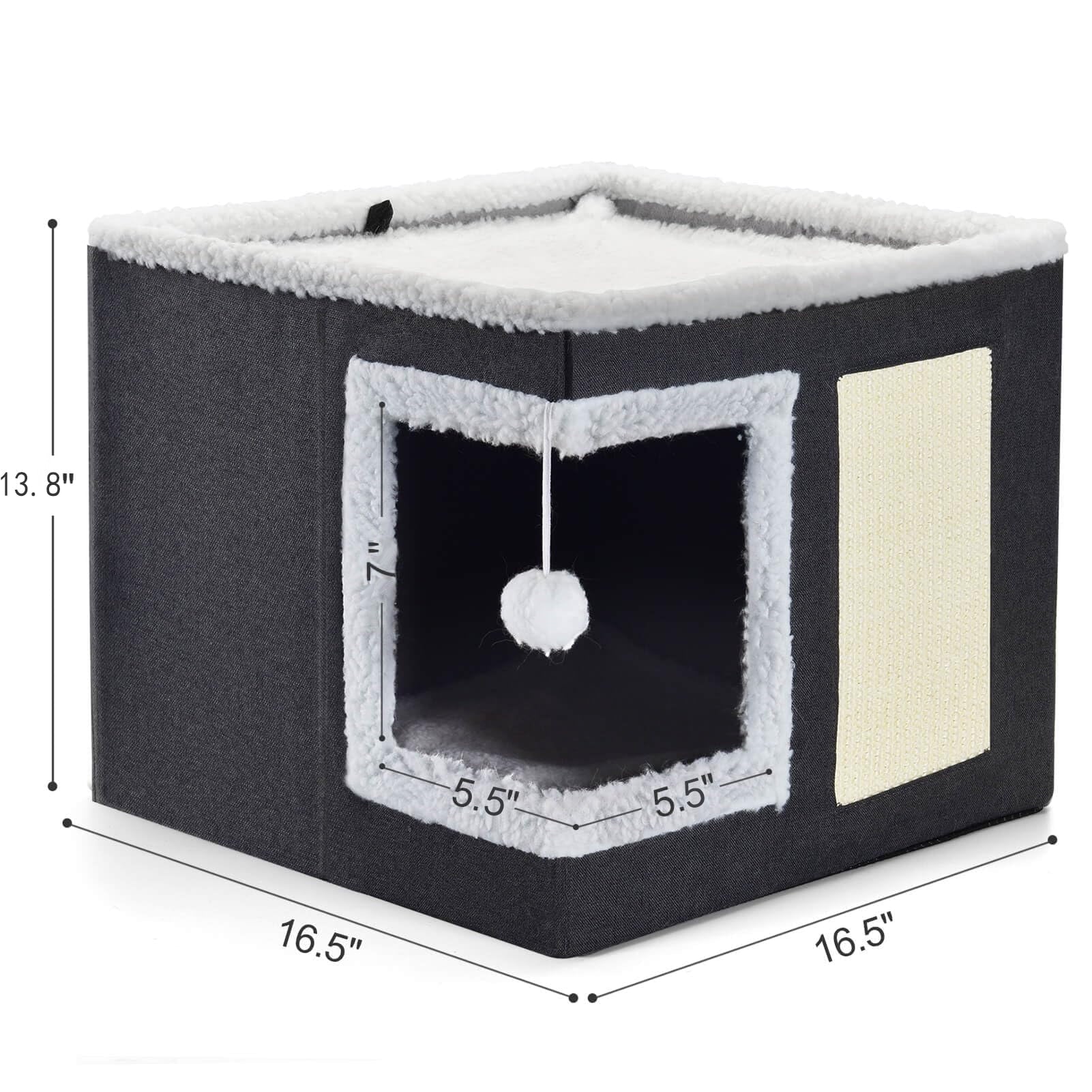 Modern Covered Cat House with Scratch Pad – Cozy Hideaway Cube Bed for Indoor Cats & Kittens